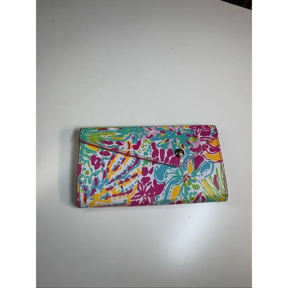 Lilly Pulitzer Envelope Wallet Clutch Tropical Print Pink Blue Green Gold